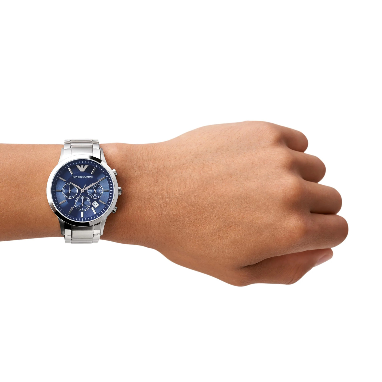 Emporio Armani AR2448 Men’s Chronograph Blue Silver Stainless Steel Watch 43mm