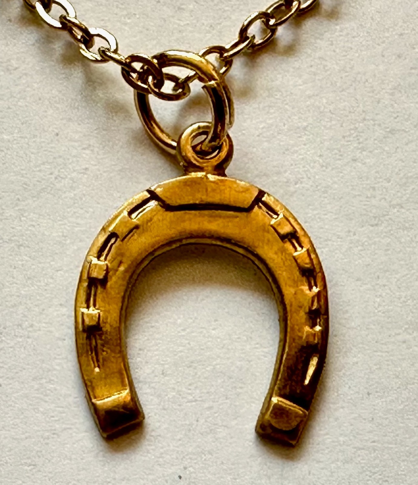 Horseshoe Horse shoe raw brass charm 5/8 OF 1″ pendant necklace 18″ gold plated