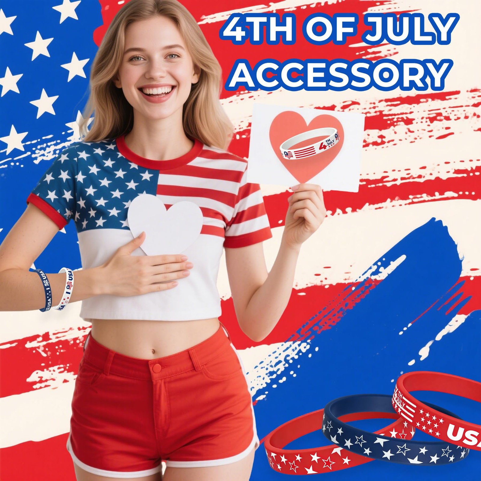 American Flag Silicone Bracelet 18 Pcs 4th of July Patriotic Wristbands | Red Wh