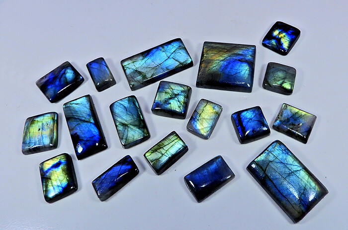Natural Multi Flash Labradorite Crystal Rectangular Cabochon Loose Gemstone Lot