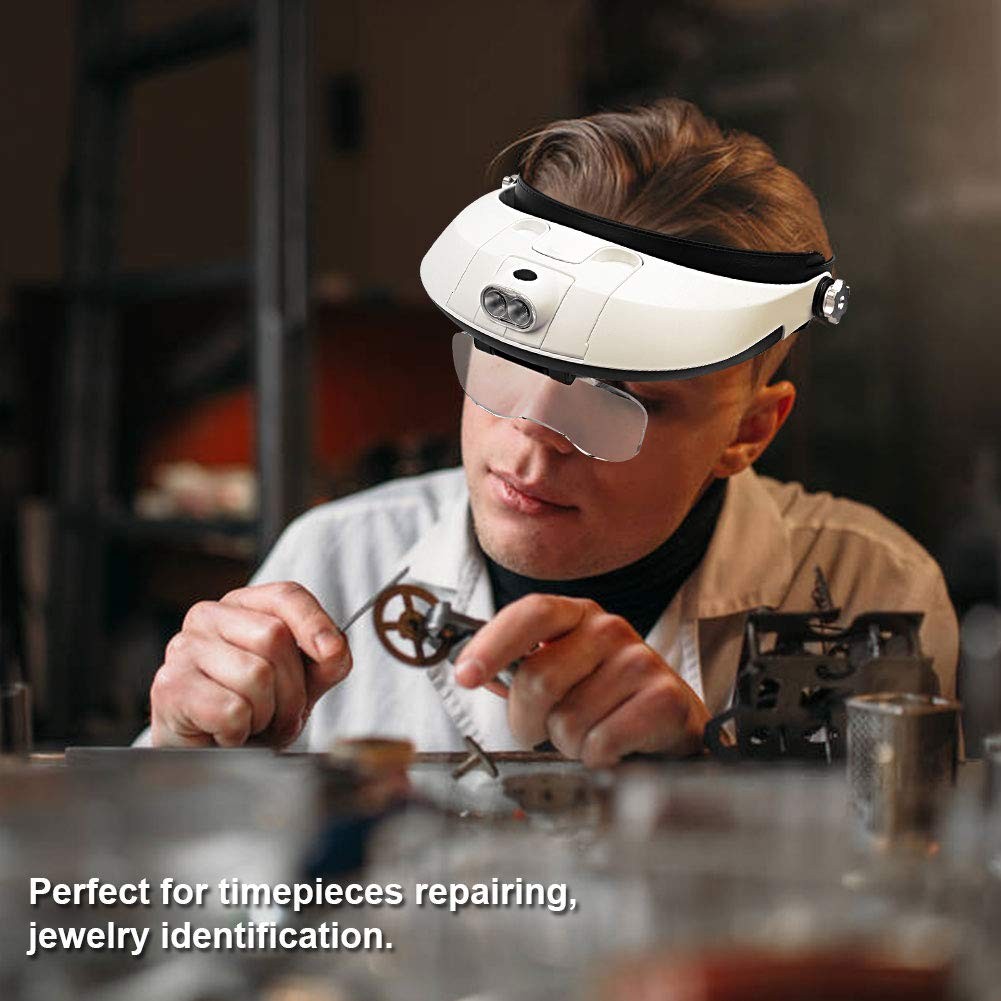 1X to 6X Headband Magnifier, Head Mount Magnifying Glass with Light for Close…