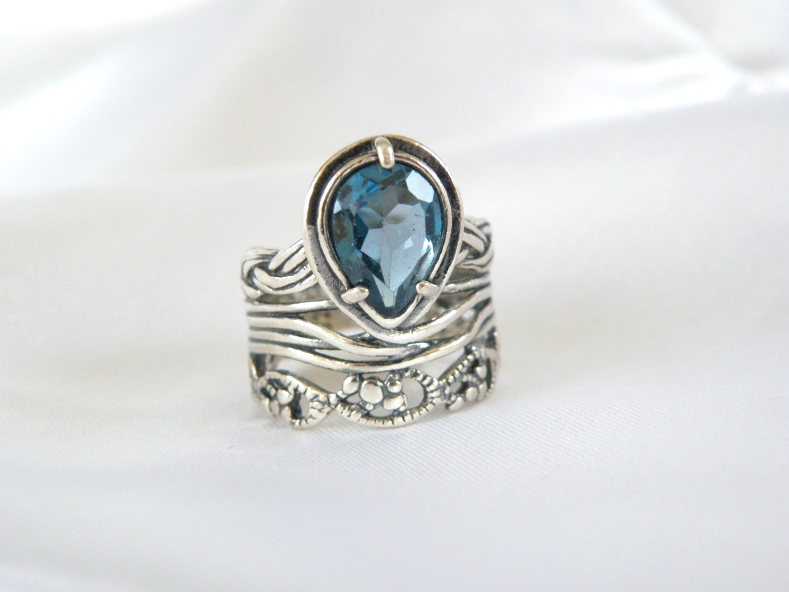OrPaz 925 Sterling Silver London Blue Topaz Organic Ring Size 6