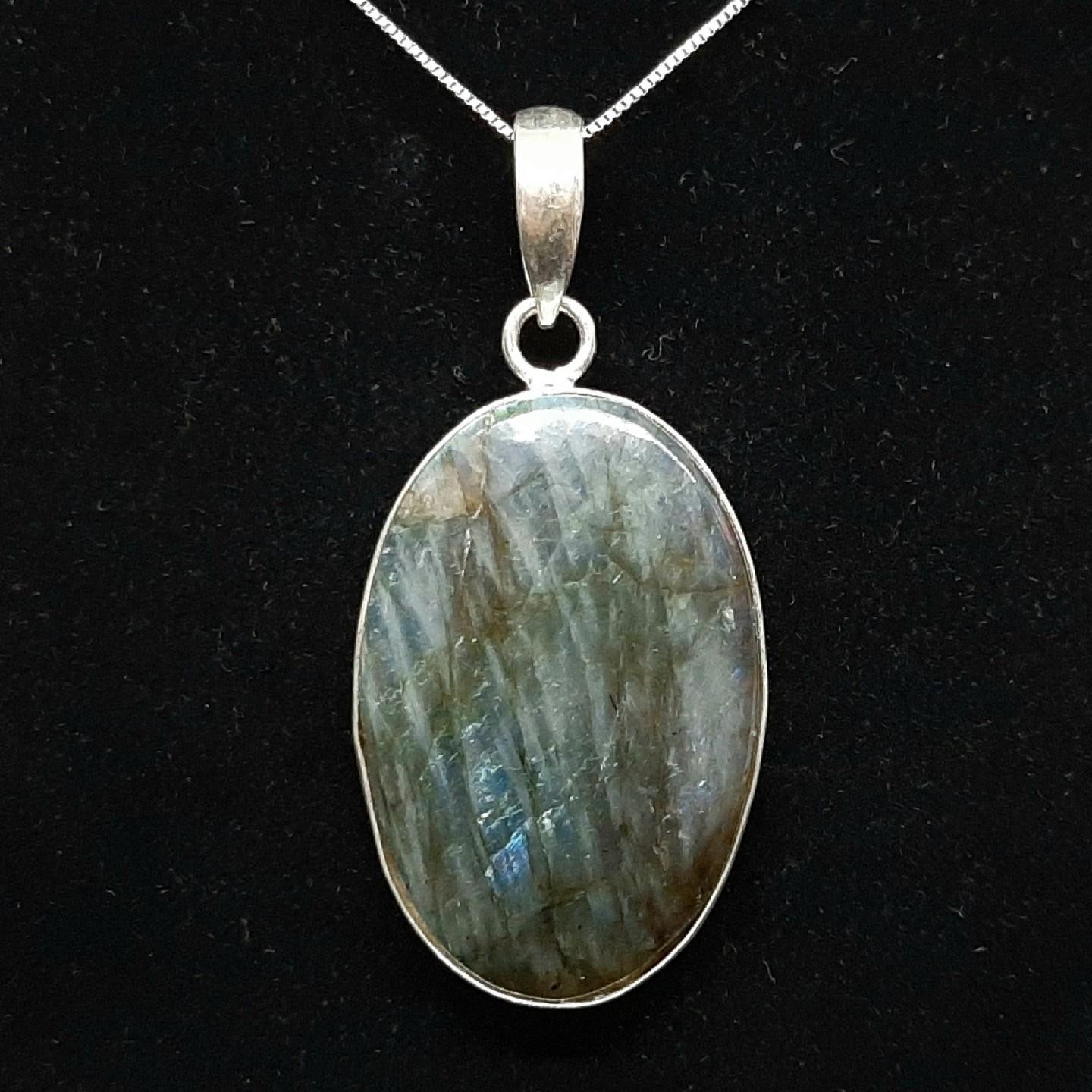 LARGE 20.60ctw Labradorite Cabochon 925 Sterling Silver Pendant 13.3g
