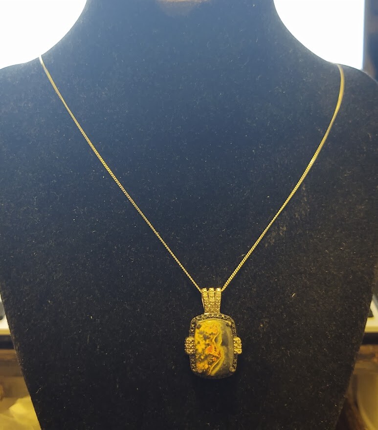 Bumble Bee Jasper Necklace Sterling Silver Up to 20 ” With Real Diamonds (M26)