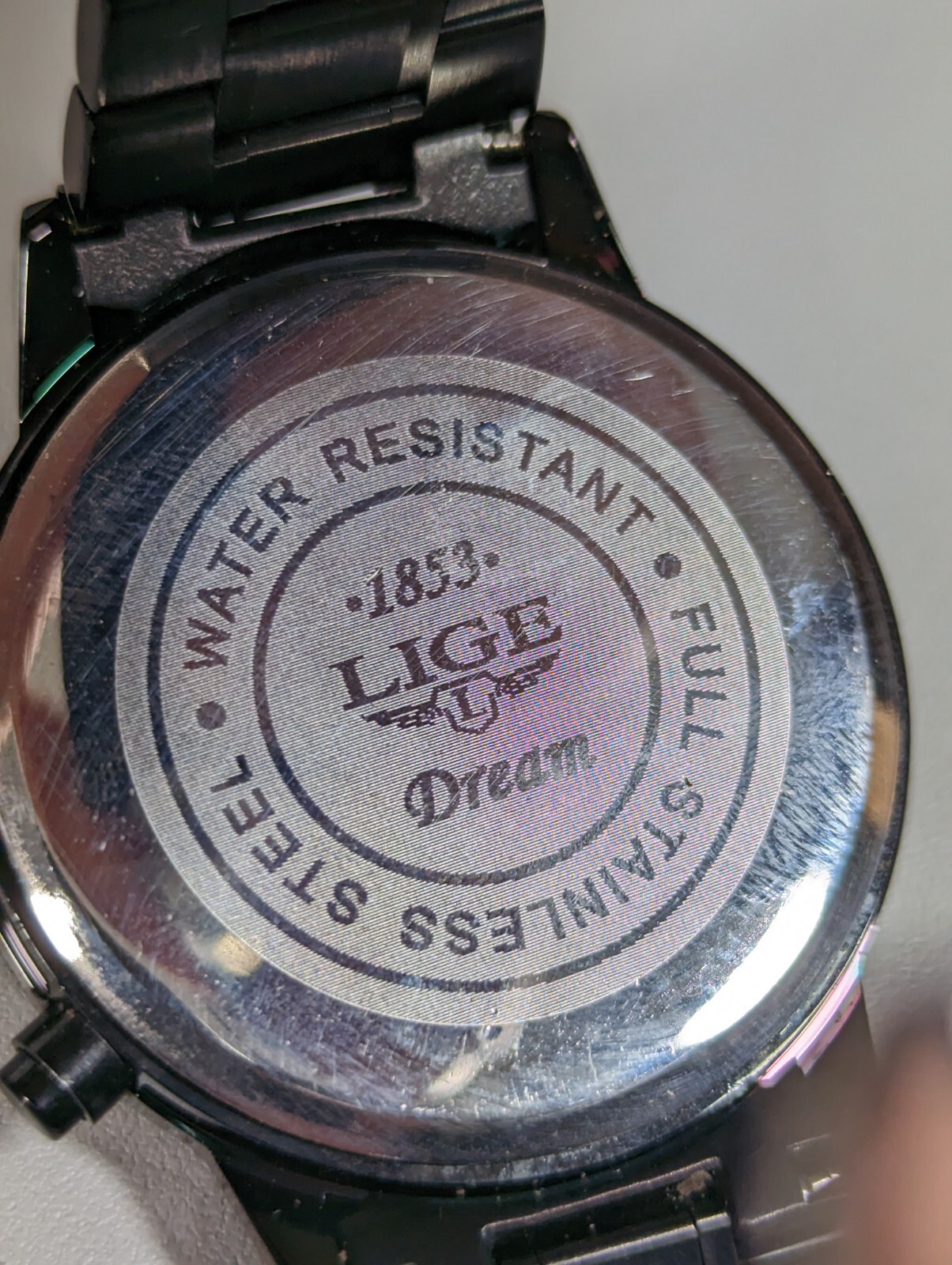 LIGE Dream Multifunction Dial Moon Phase Central Second Round Black Case Watch