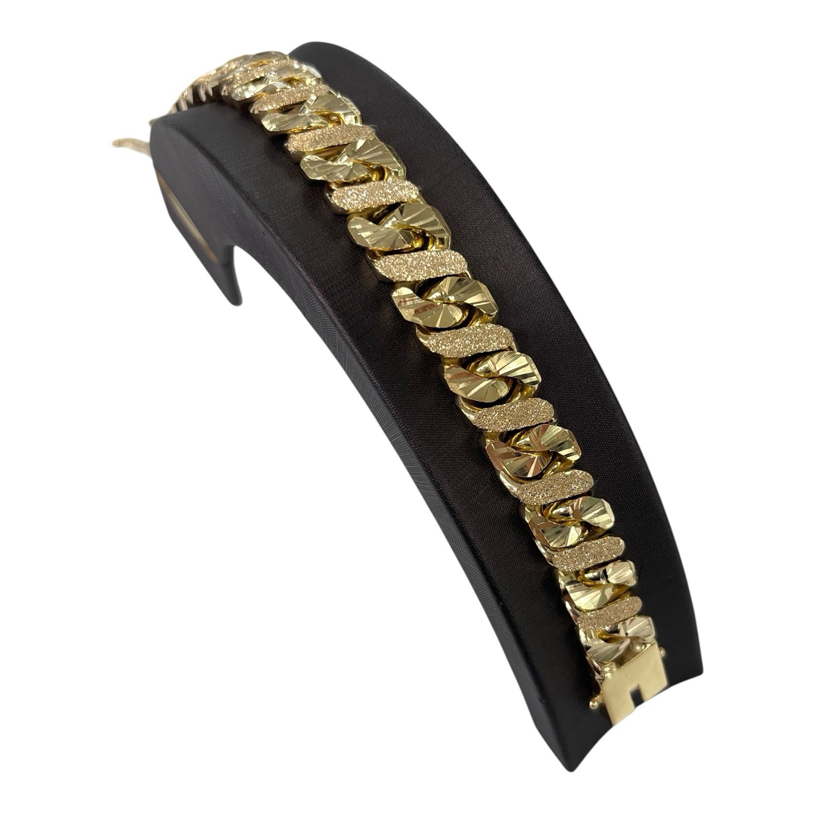 9ct 9K Yellow Gold Diamond Cut Sandblast Men’s Bracelet 77.49 Grams 21.5cm. New