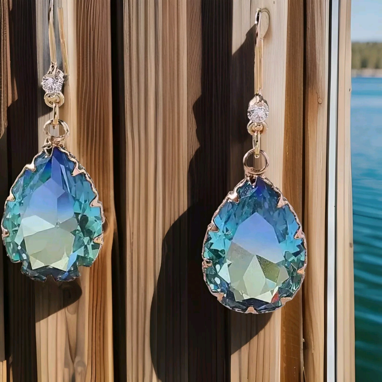 Polychrome Shiny Glass Synthetic Zircon Drop Earrings with Tempermant Hook