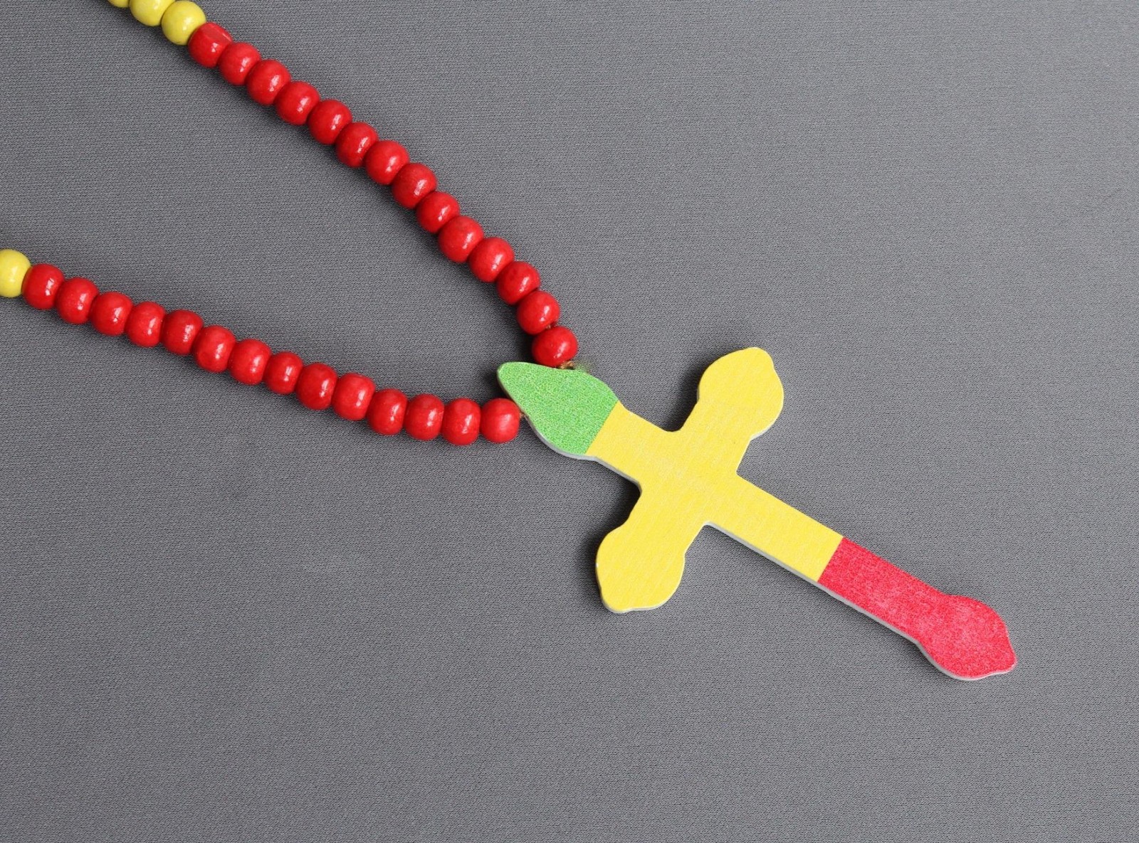 Green Red Yellow Black wood cross long necklace big pendant wooden bead beaded