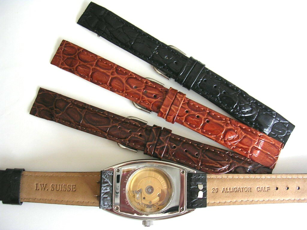 17mm Black Open End Alligator Calf wire lug watch band IW SUISSE 16 18 19 20 usa