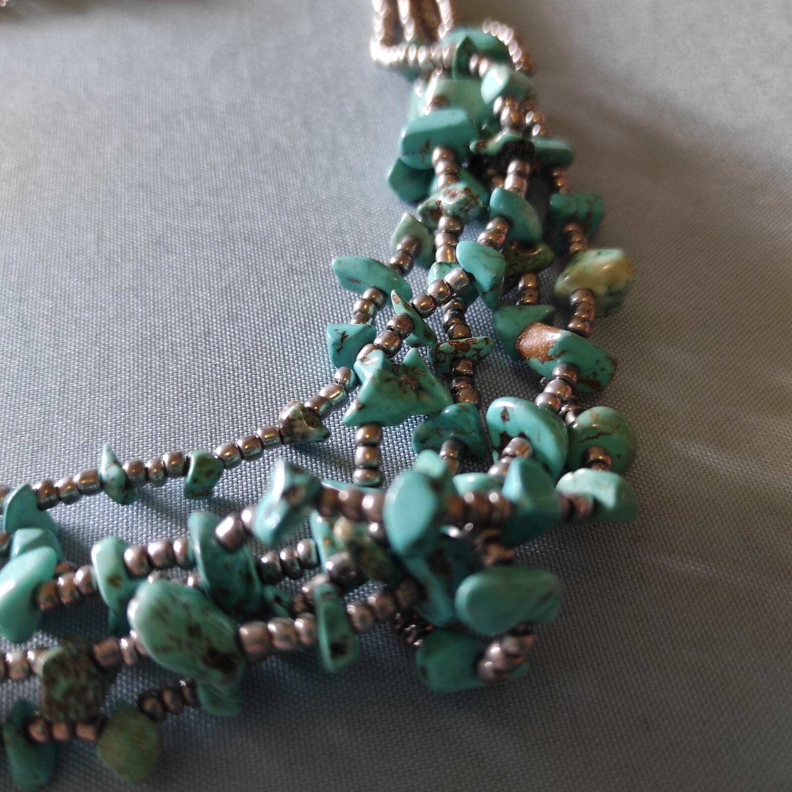 Multistrand Silver Glass Seed Beads Dyed Howlite Southwest Style Necklace