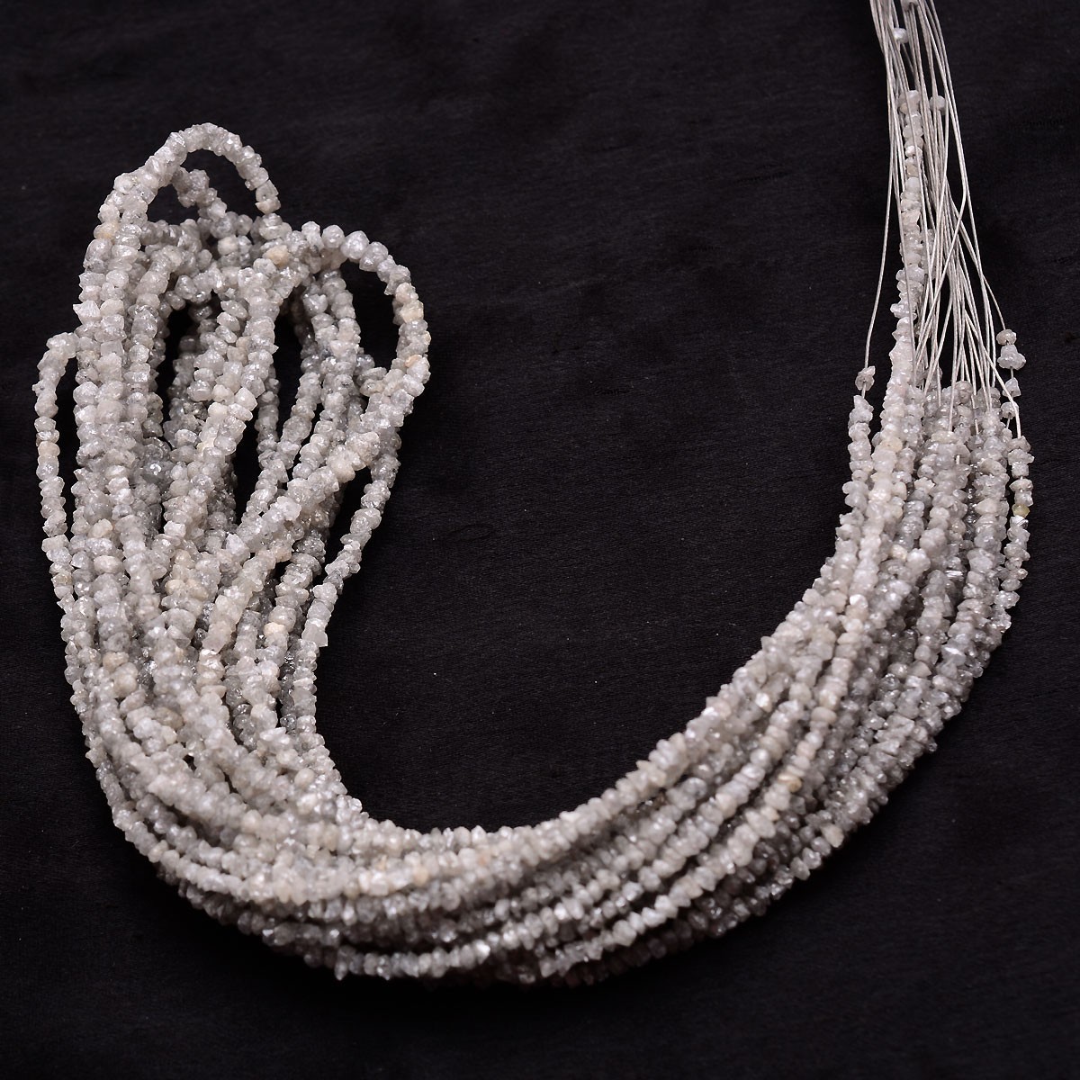 15 Inch Natural White Grey Diamond Rough Beads Uncut Single Strand For Jewelry