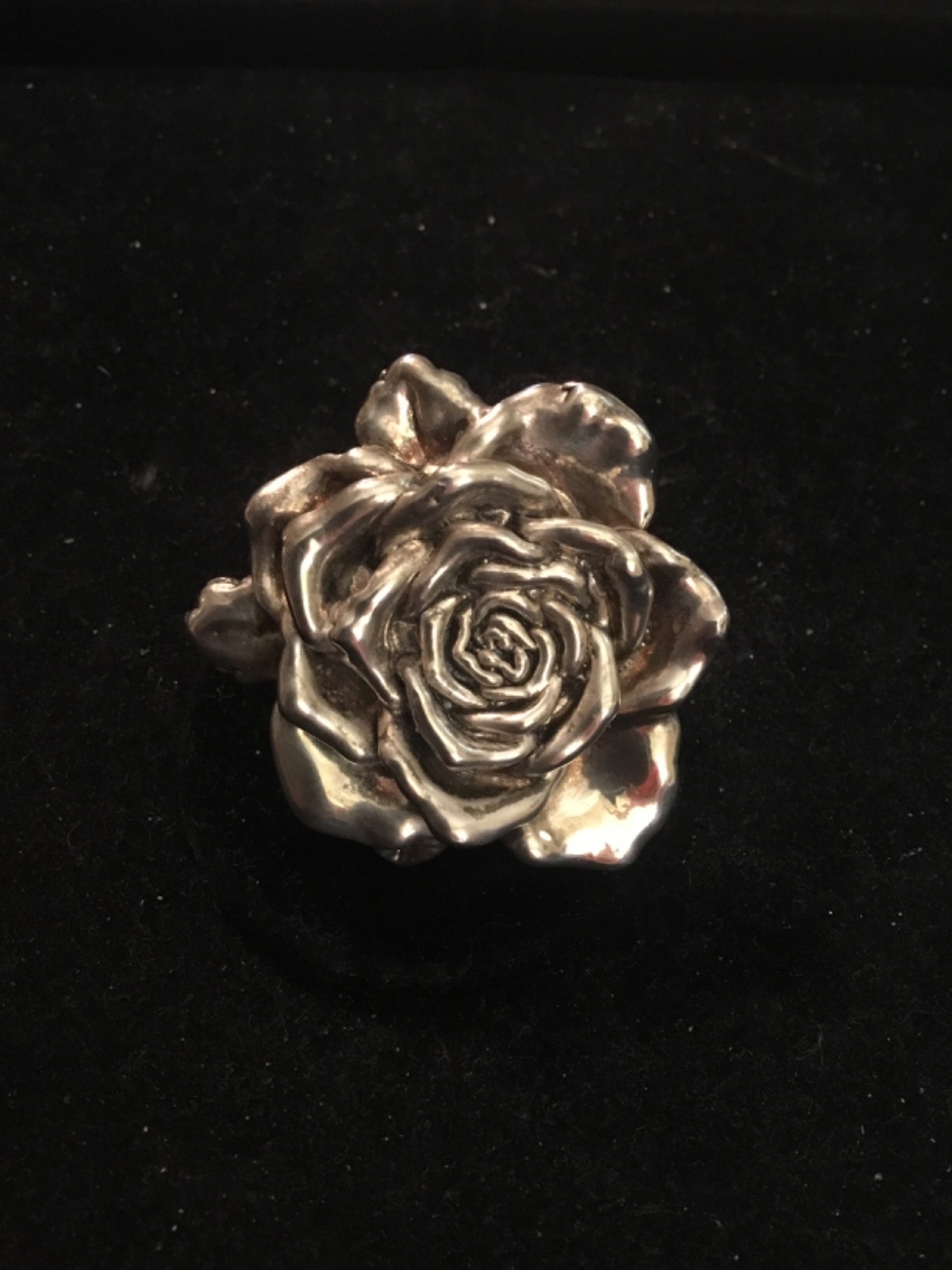 Large Signed ISRAEL Electroform Silver Tone Repousse Artisan Flower Ring-Size 6