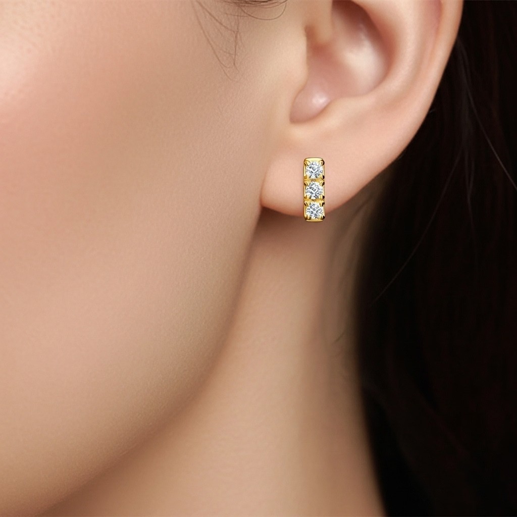 Moissanite Bar Stud Earrings 925 Sterling Silver Gold Plated Gift