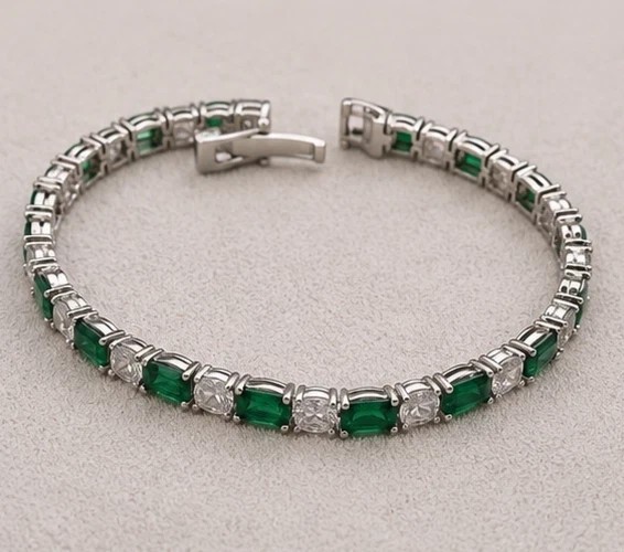 12Ct Emerald Cut Lab Created Diamond Men’s Tennis Bracelet 14K White Gold Plated
