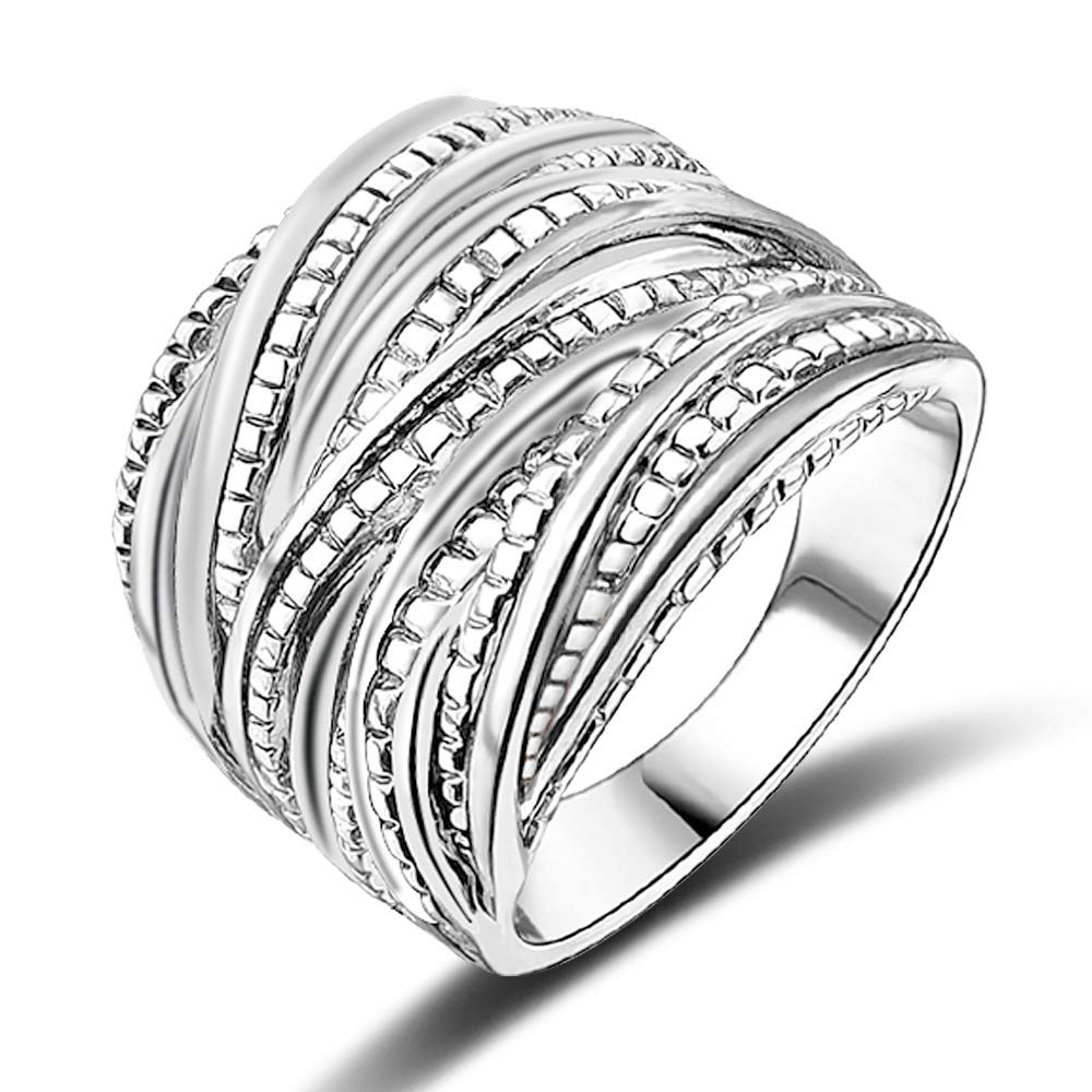 Intertwined Crossover Statement Ring – Chunky Band for Women, Wide Index Finger