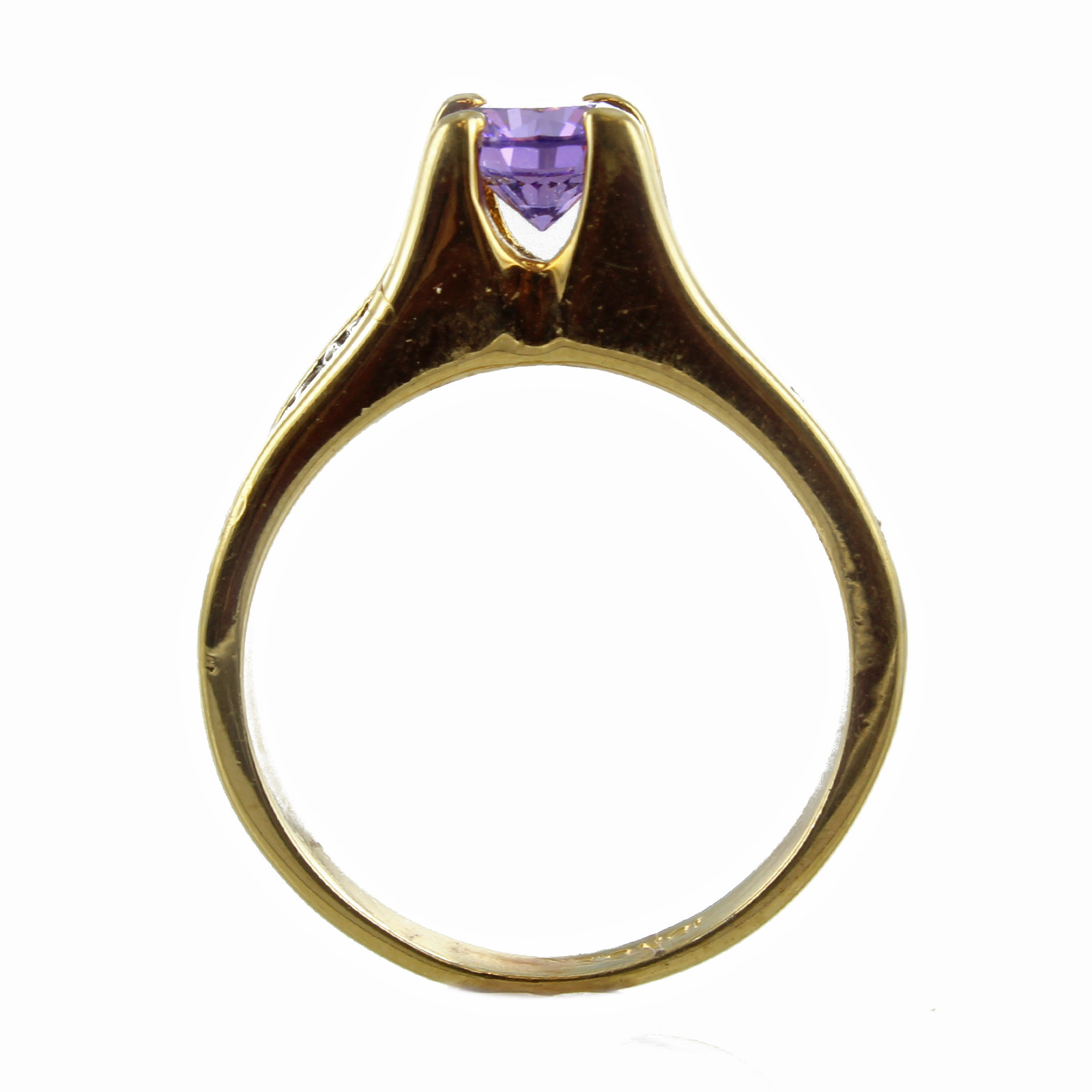 18k Gold Electroplated Amethyst with Cubic Zirconia Pave Ring Sizes 8,7,5