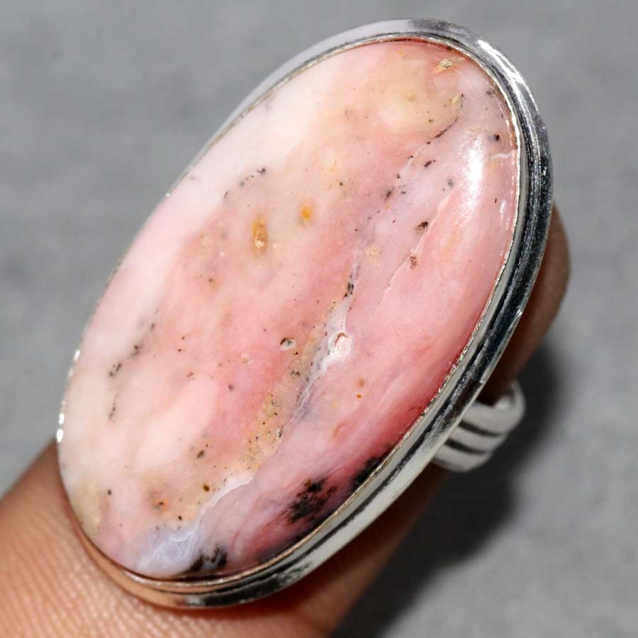 Peruvian Pink Opal 925 Silver Plated Ring US 8 Handmade Gemstone Jewellery JW