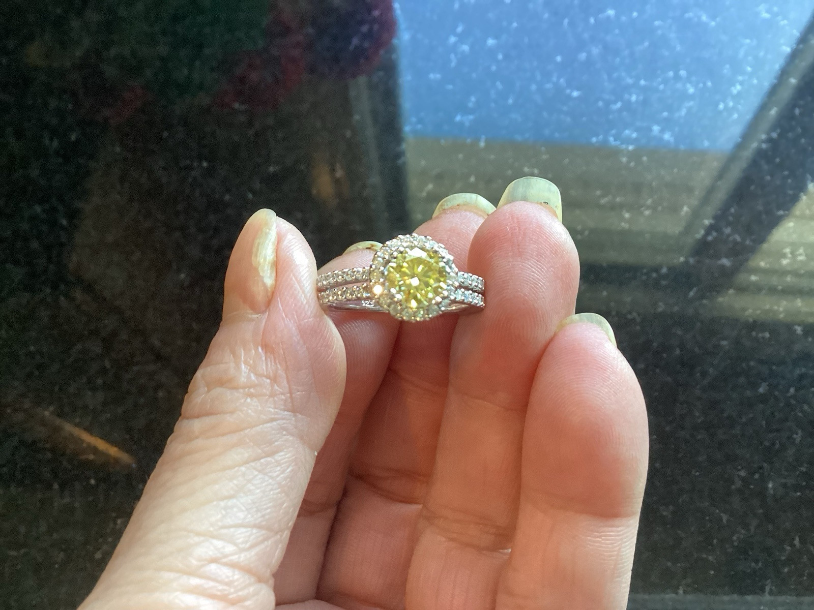 1ct Fancy Vivid Yellow Moissanite Halo Set Engagement Ring