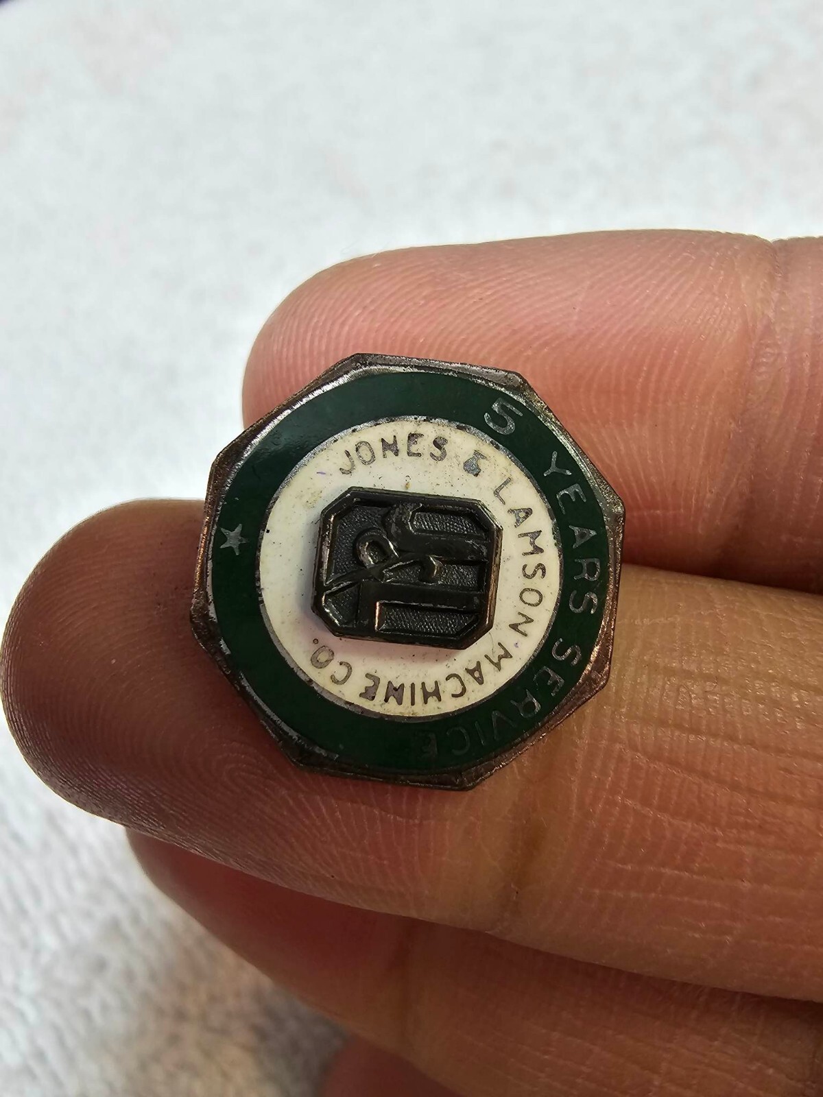 RARE 5 years service jones & lamson machine co sterling small award pin w enamel