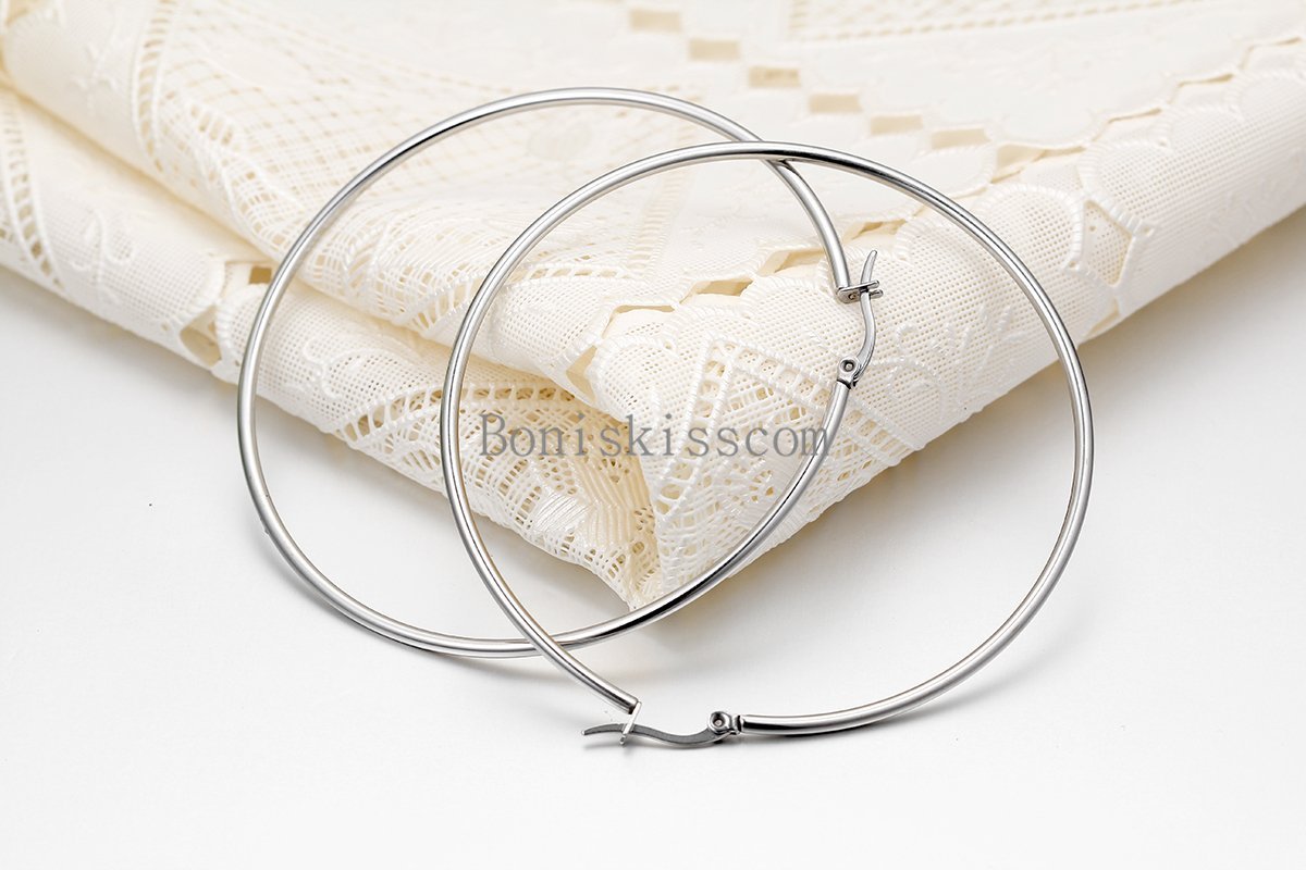 Polished Stainless Steel Round Circle Large Hoop Loops Earrings Silver Color