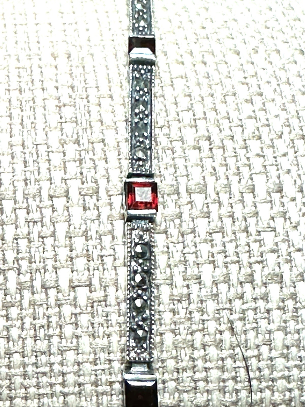 Vintage Sterling Silver Marcasite & Garnet/Ruby Bracelet 7″