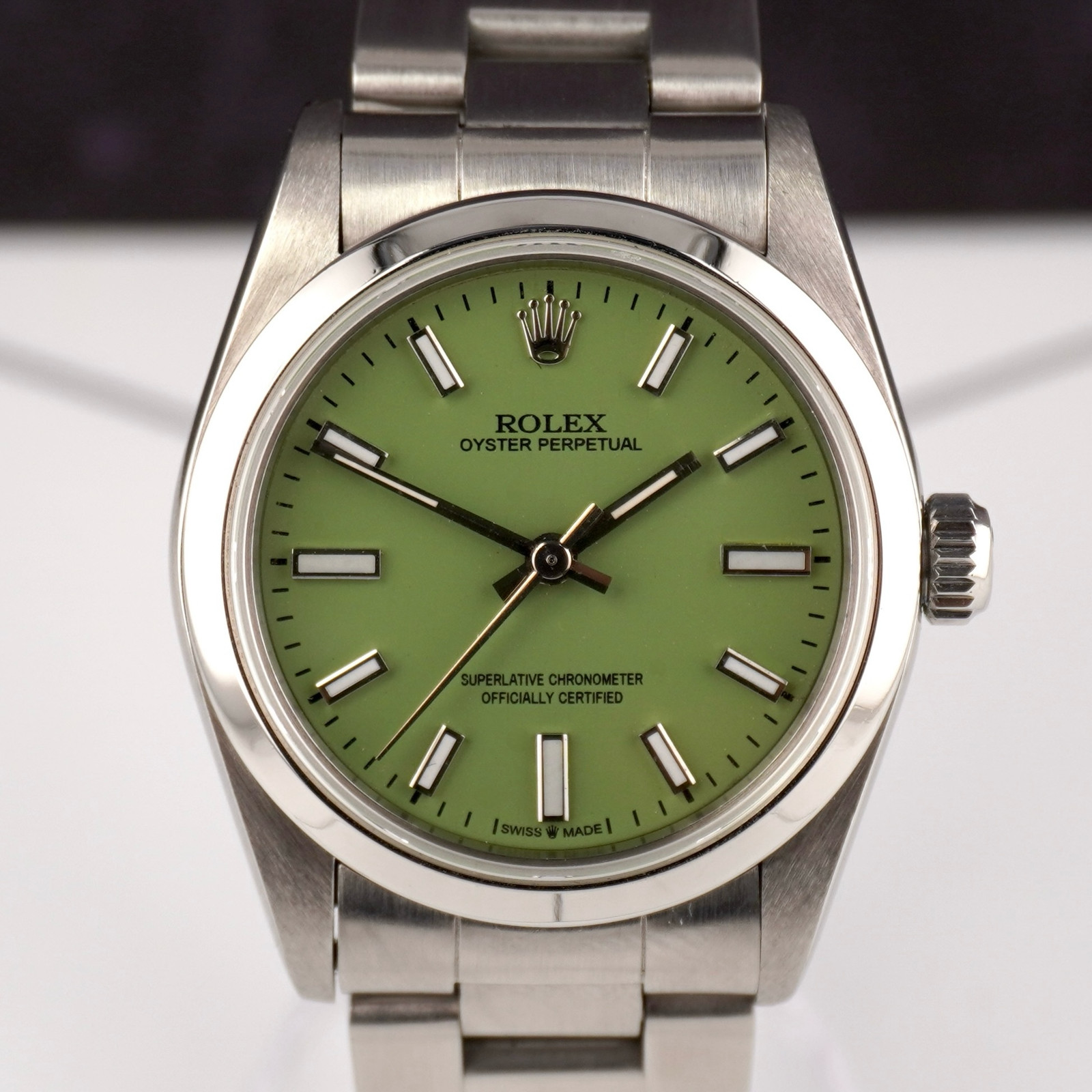 Rolex Oyster Perpetual 31mm Stainless Steel Pistachio Dial Watch Ref 67480