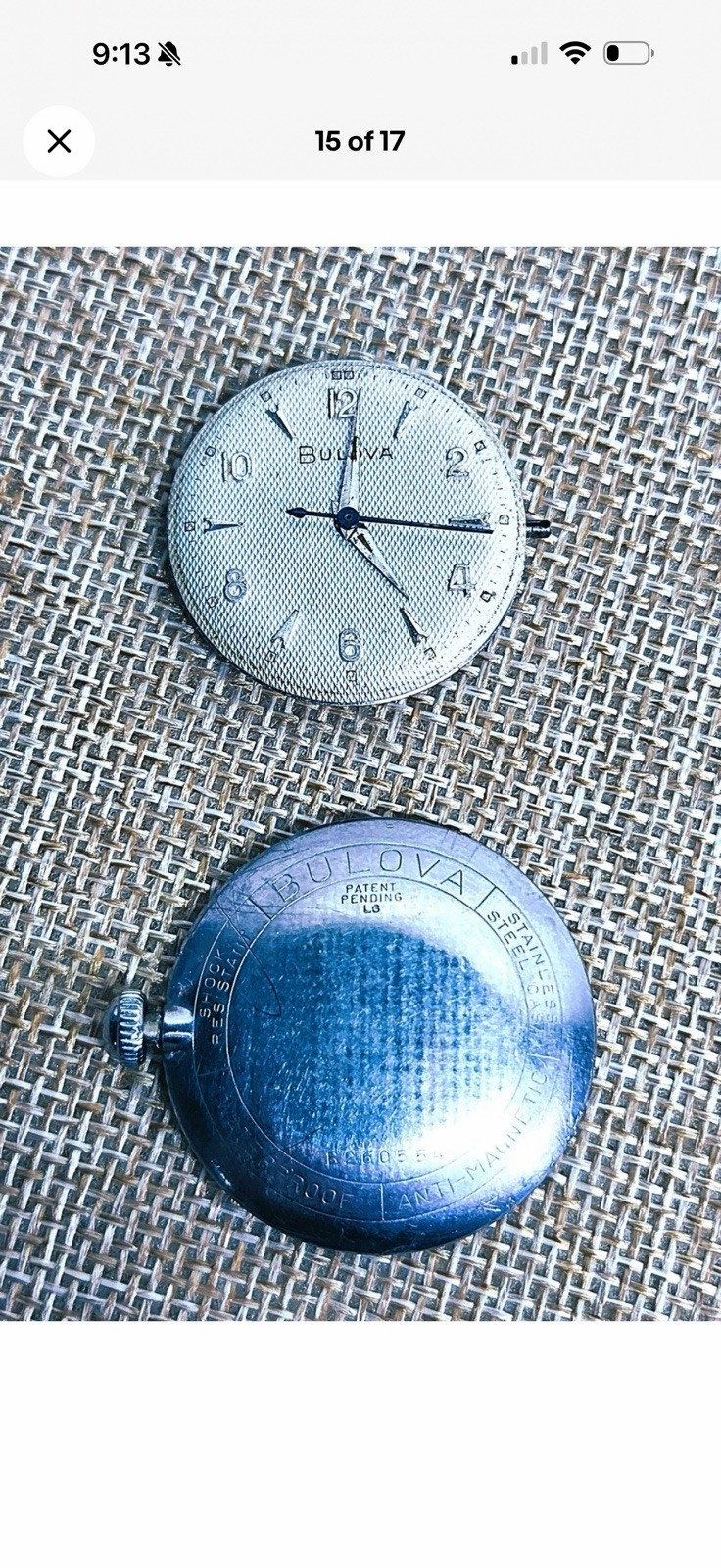 Vintage 1956 Bulova L6 Manual Wind Stainless Steel Textured Dial Runs Great