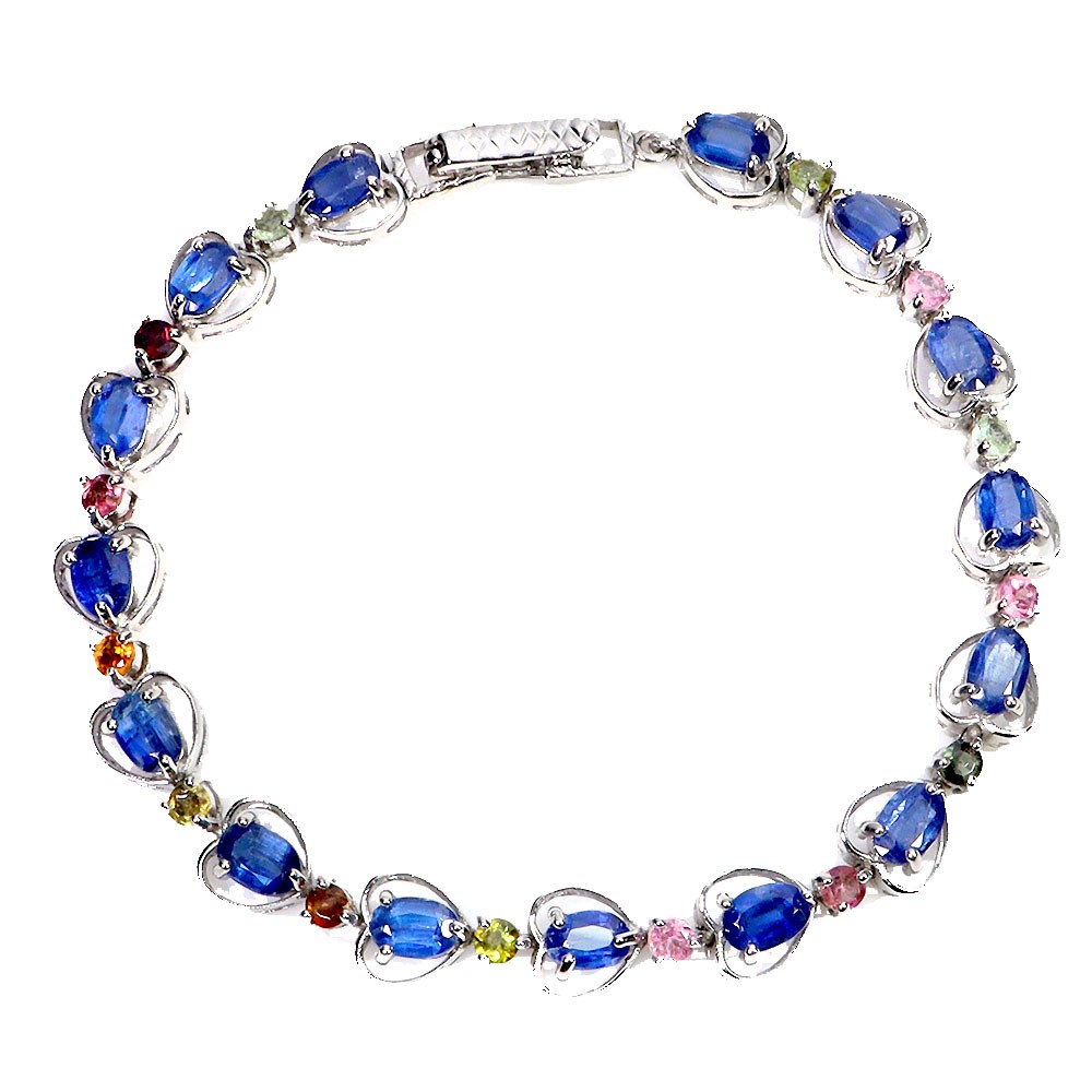 925 Sterling Silver Bracelet Oval Kyanite 6x4mm Tourmaline Gemstone Jewelry 7in