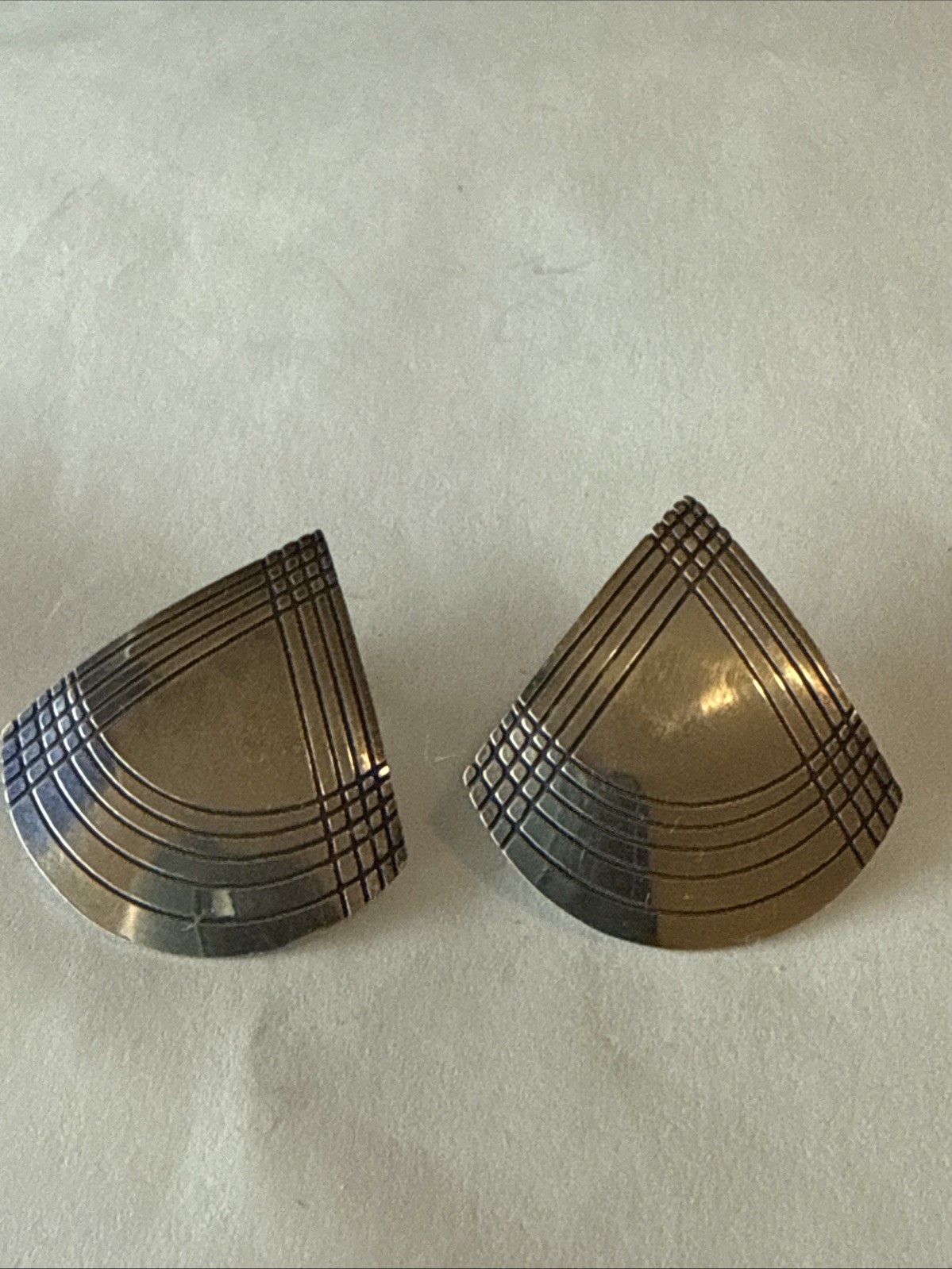 Earring Sterling Pierced Triangles Vintage Signed Banner Light Weight