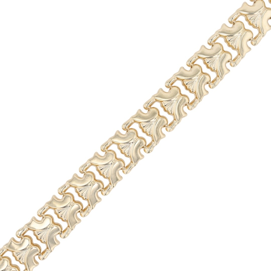 Aurafin 10.3mm Polished Fancy Link 7″ Bracelet 14k Yellow Gold Italy 10.16 Grams