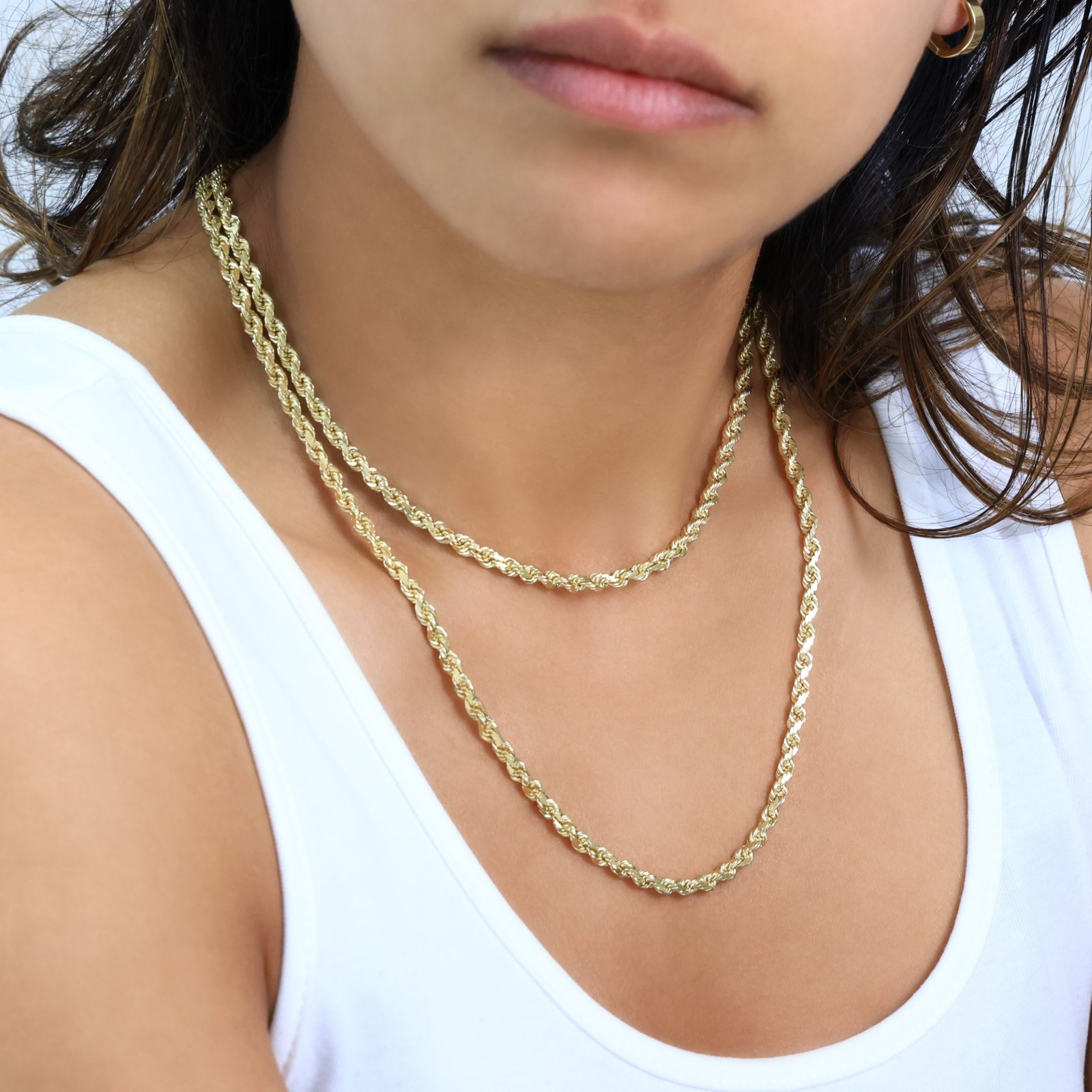 14K Yellow Gold 4mm Italian Diamond Cut Rope Chain Necklace Mens Women 16″- 30″