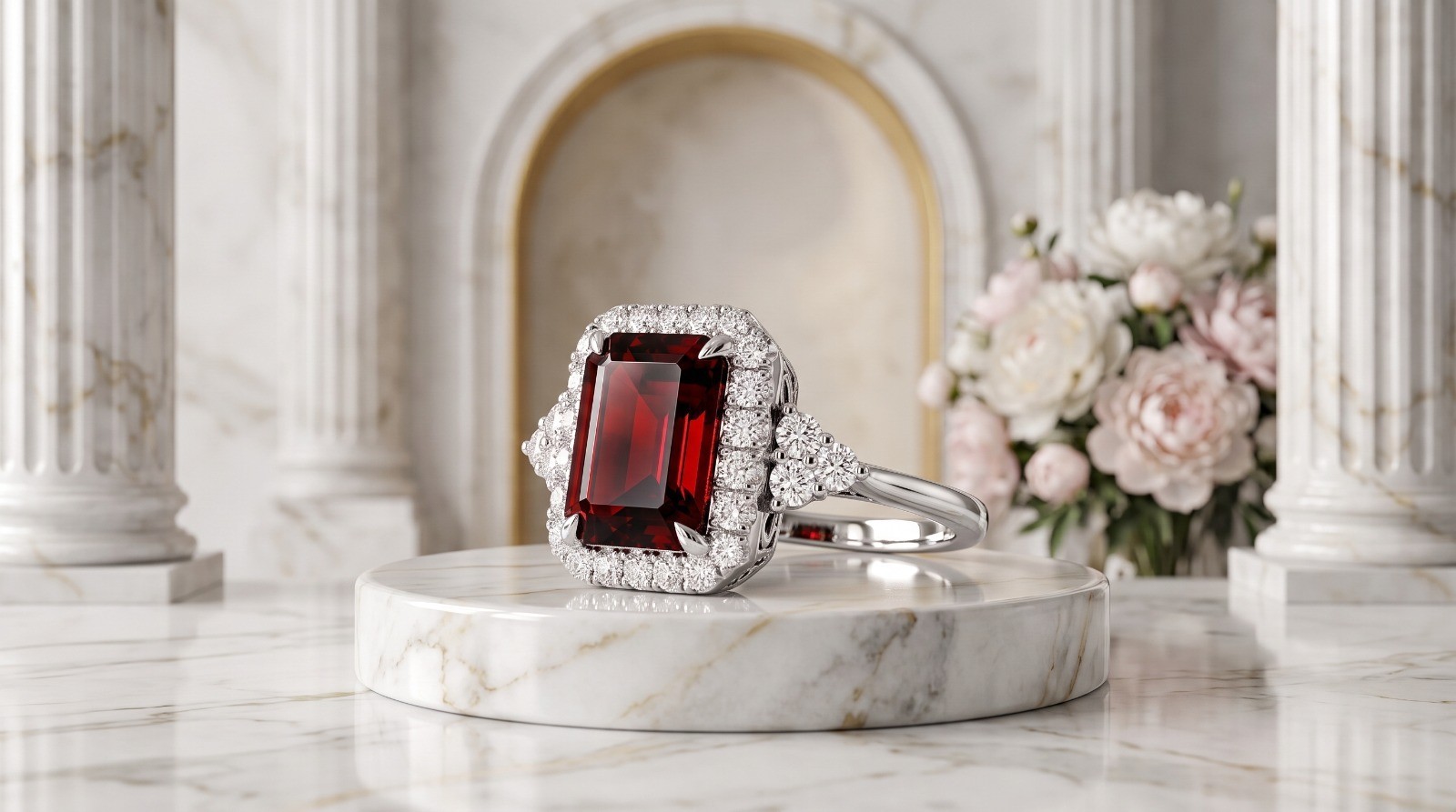 2.80 Ct Emerald Cut Natural Ruby & Diamond 18K White Gold Wedding Gift Ring