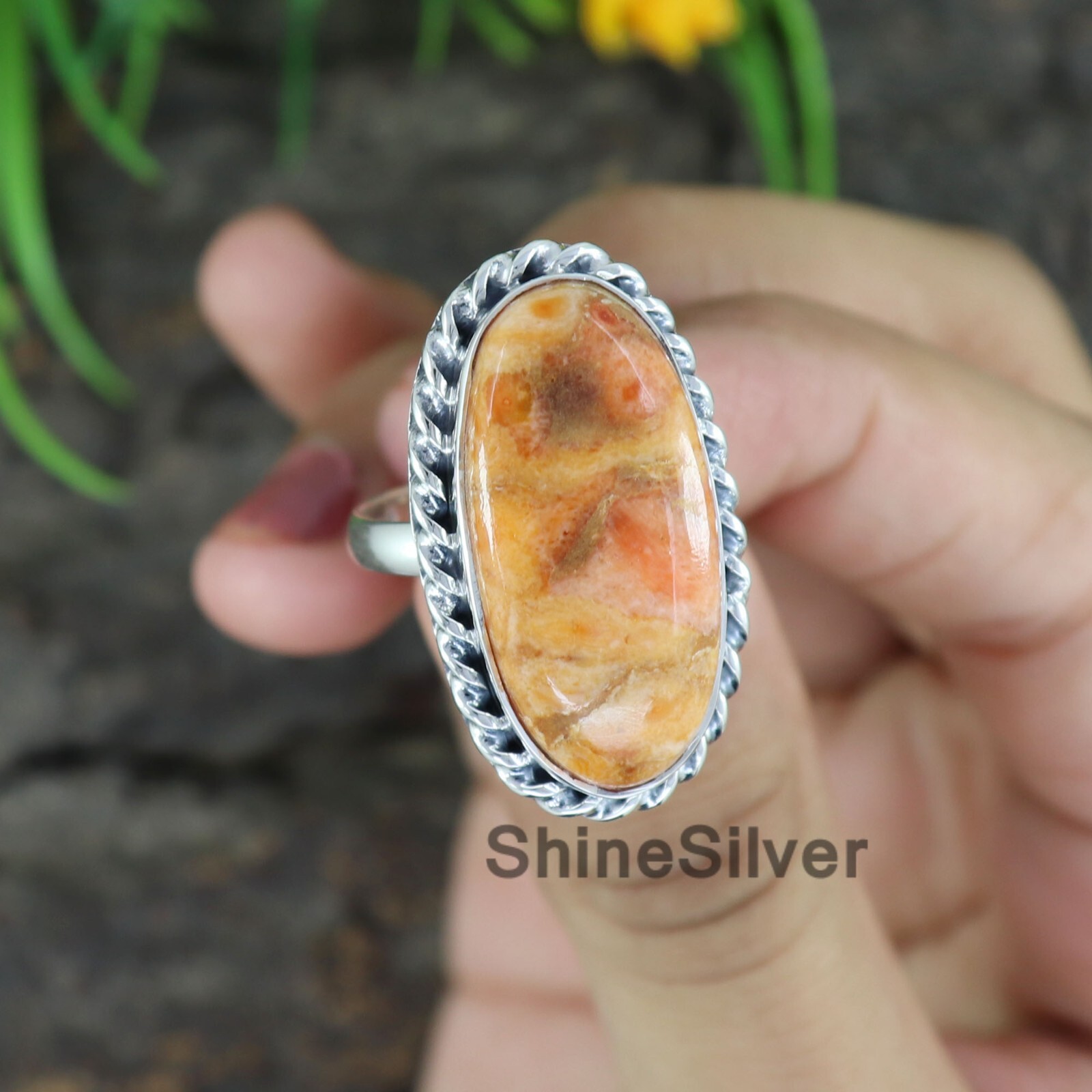Orange Copper Turquoise Sterling Silver Daily Wear women For Ring Size 7 US JN65