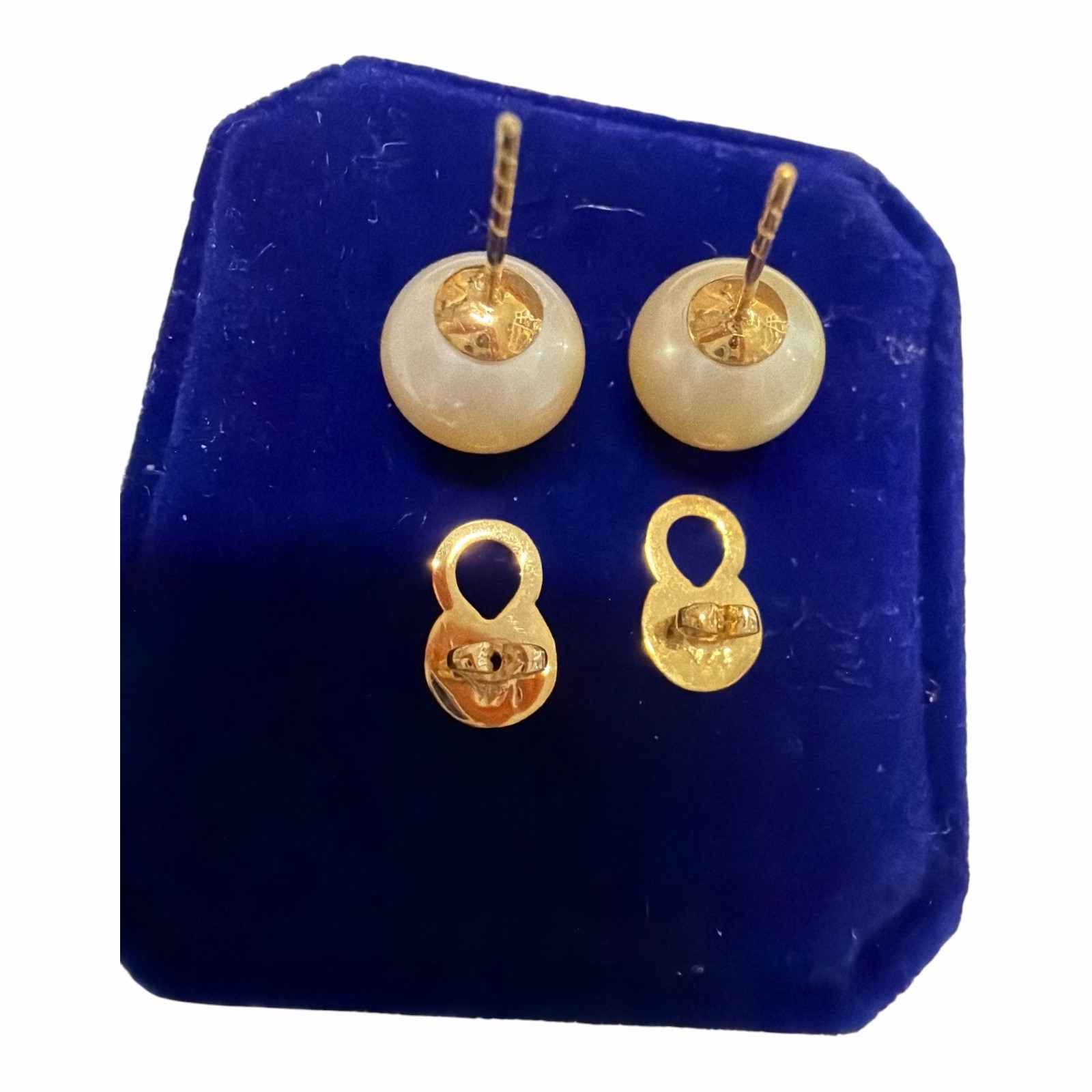 Authentic 10.2-10.3mm South Sea Pearl Champagne Stud Earrings 14k Gold Pawnable