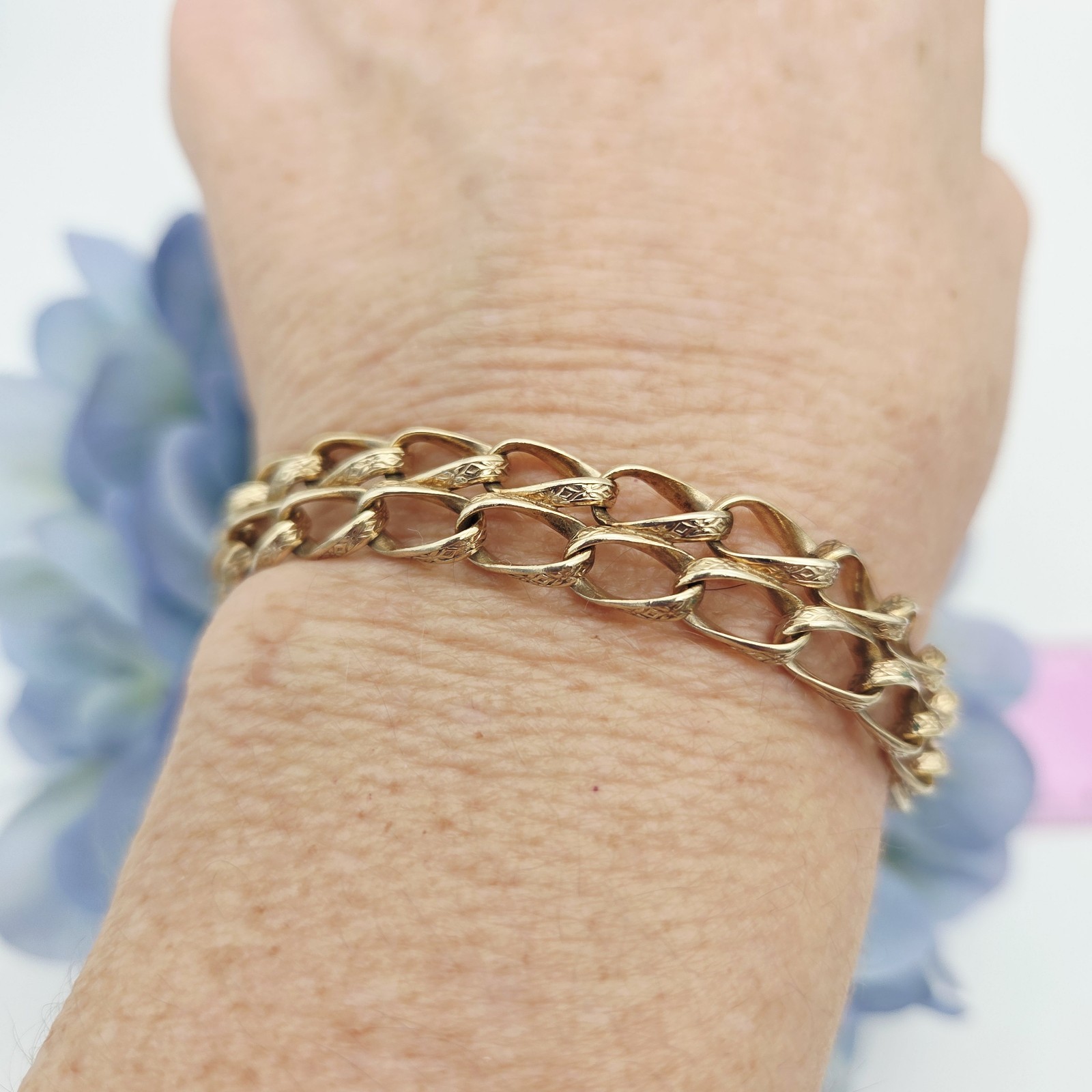 Vintage GF Bracelet Double Row Push Lock Gold Filled No Safety Chain 7″ Long