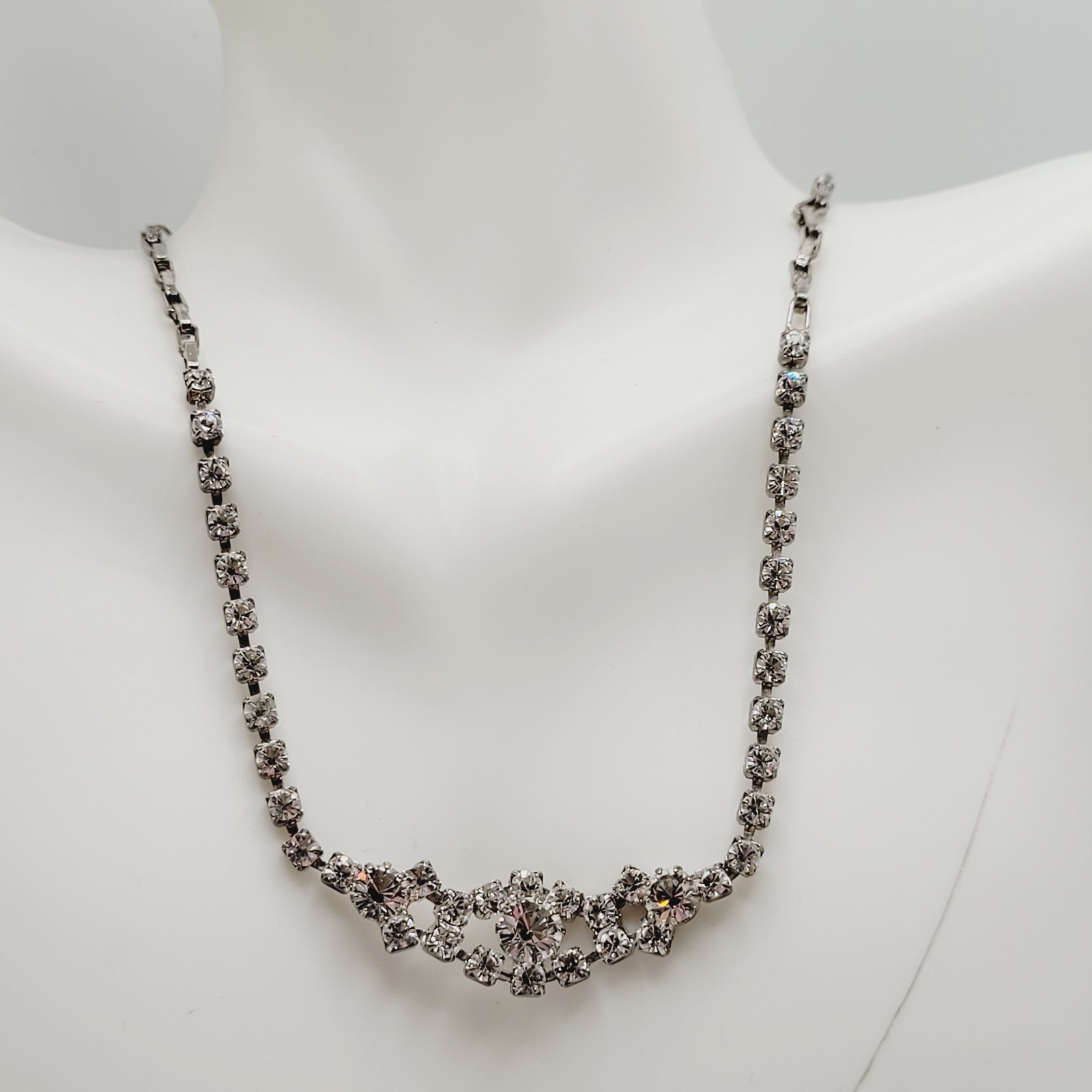 Dainty Rhinestone Choker Collar Art Deco Eye Part Chain Vintage Necklace 15 Inch