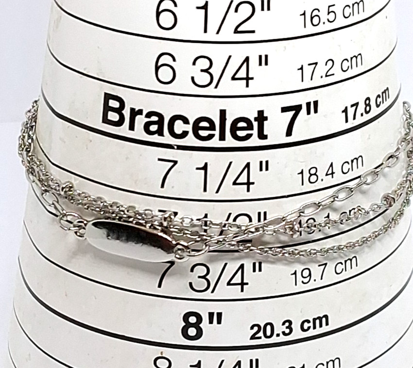 Vintage Silver Tone Triple Chain Bracelet Size 7.25