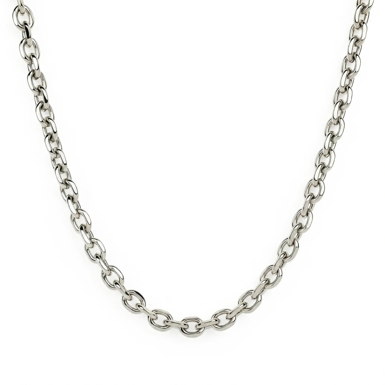 Unisex Minimalist Silver O Oval Paperclip Chain Necklace Titanium Steel Waterpro