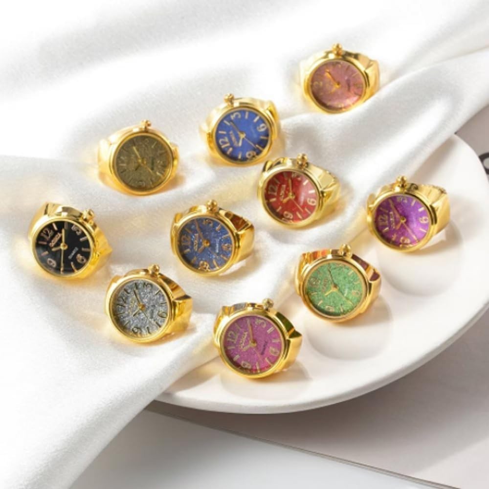 Dazzling 6Pcs Round Dial Finger Watches – Stylish Gift for Every Occasion