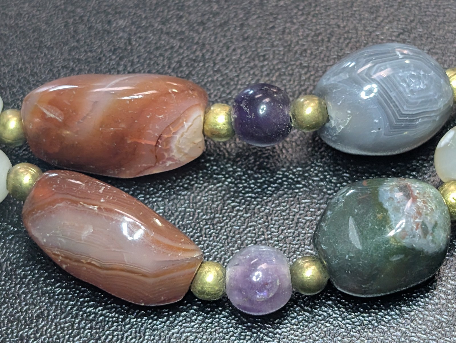 Vintage Chunky Multi Agate Carnelian Quartz Stone Bead Necklace Made in India