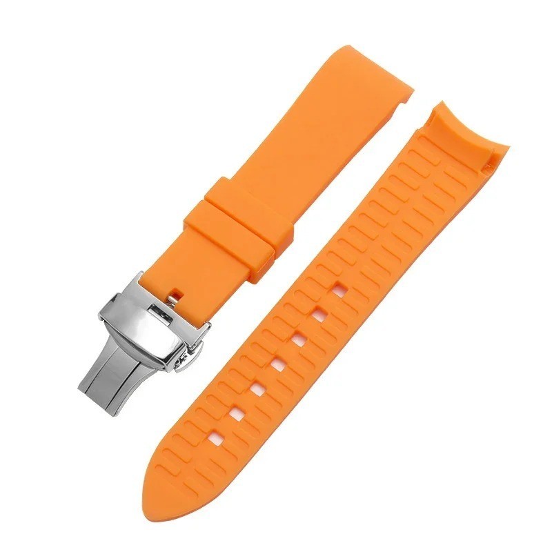 Curved End Silicone Watchband Rubber Strap Butterfly Buckle +CLASP