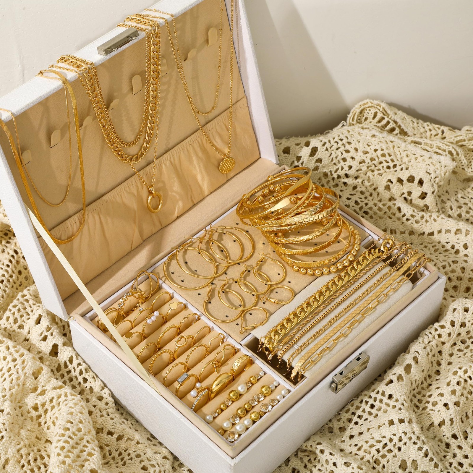 68 Pcs Women’s Gold Jewelry Set – Necklaces, Bracelets, Earrings & Rings Gift