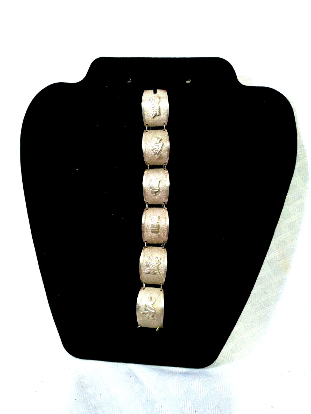 Vintage South American Silver Panel Bracelet 6 Panels ethnic symbols