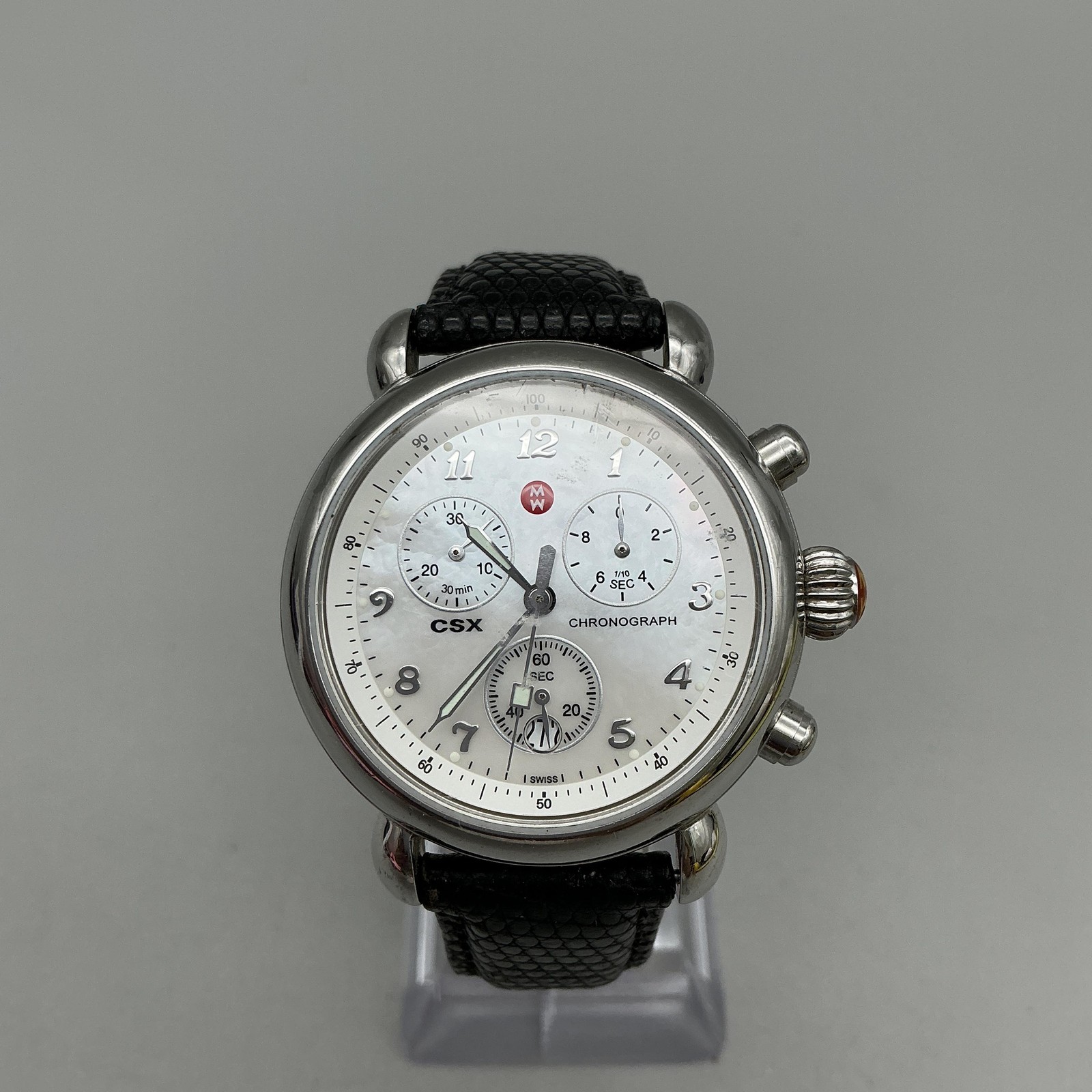Michele CSX Chronograph Womens Watch 36mm MOP Leather Swiss Leather New Battery
