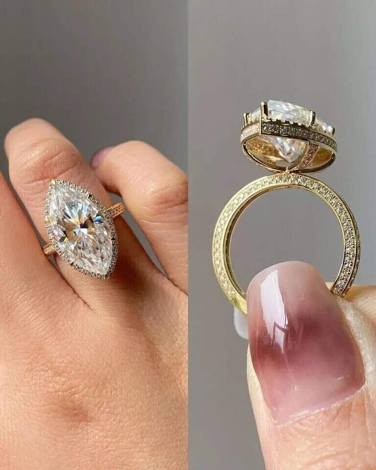 4CT Marquise Cut Lab Created Diamond Engagement Ring 14K Yellow Gold Plated
