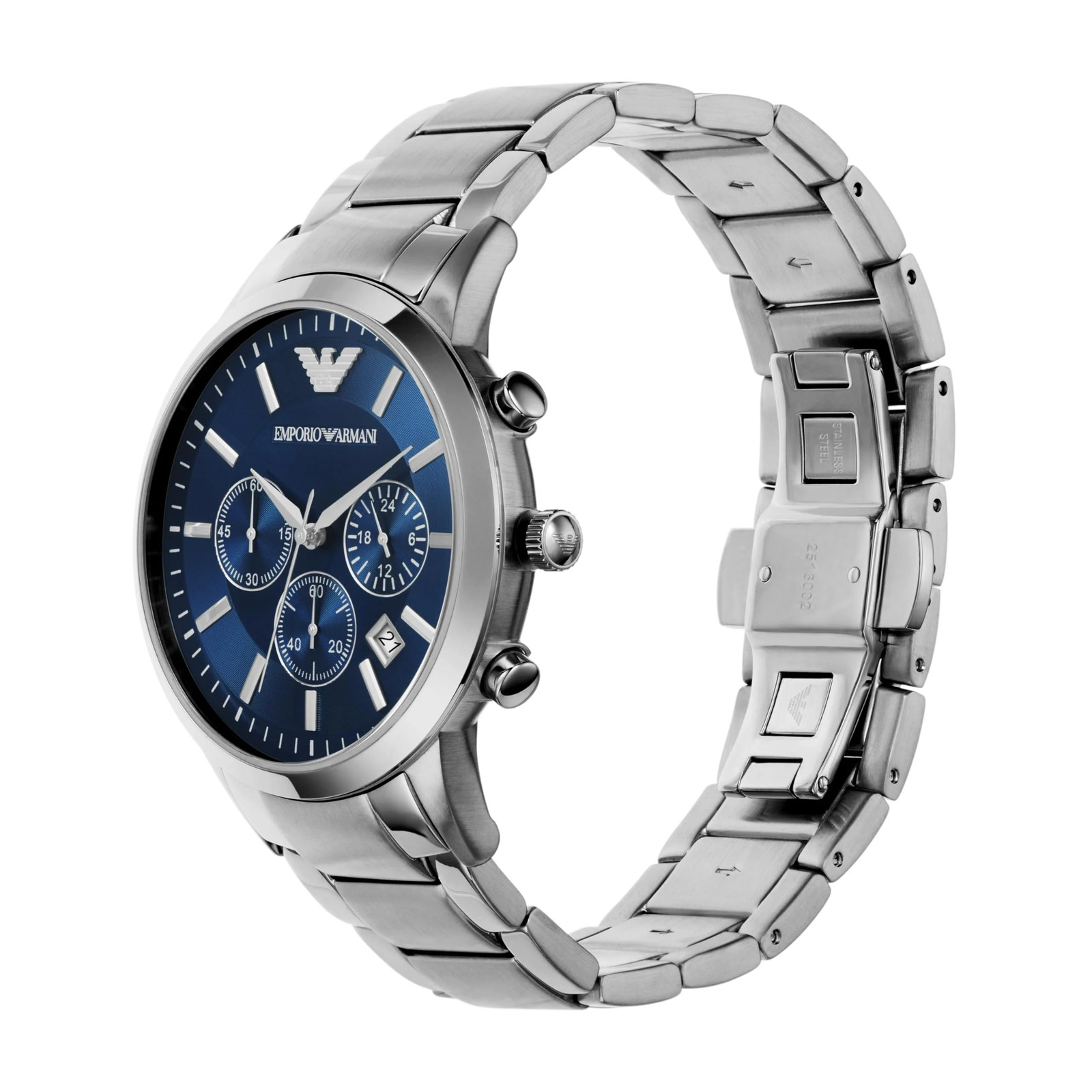 Emporio Armani AR2448 Men’s Chronograph Blue Silver Stainless Steel Watch 43mm