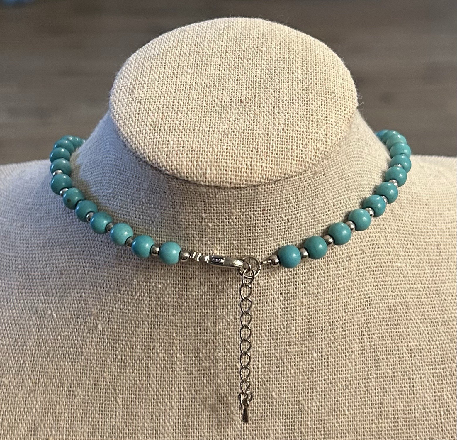 Beautiful Silver Toned Heart Turquoise Colored Blue Bead Necklace