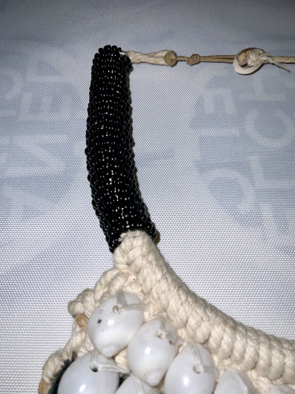 Papua New Guinea Feathered Cowrie Shell Necklace Tribal Band hand weaved Fabric