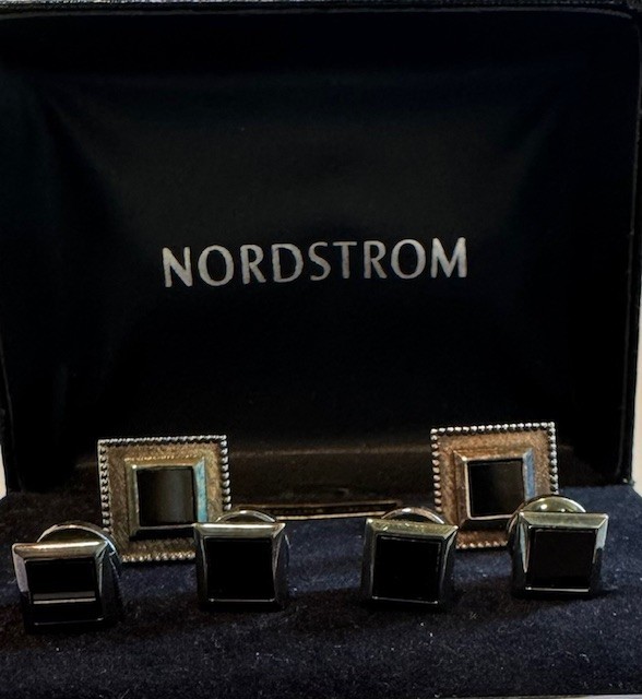 Nordstrom Black Onyx Silver Cuff Links & Studs in Original Box Ships FREE in USA
