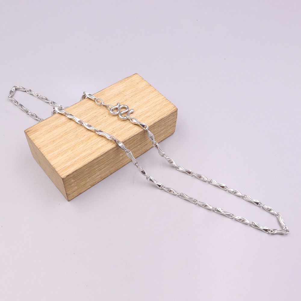 Pure S925 Sterling Silver Chain 3mm Lucky Yuanbao Link Necklace 17-18g 17.9inch